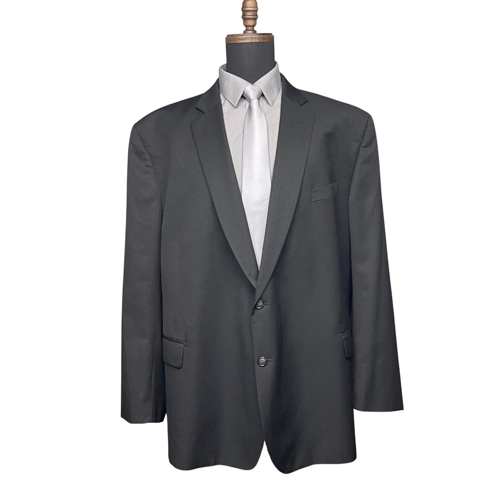 Stafford Suit Jacket Mens 56 Long Black Travel Wool Blend One Button Big & Tall
